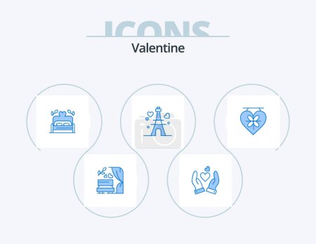 Ilustración de Valentine Blue Icon Pack 5 Icon Design. love. wedding. bed. heart. tower - Imagen libre de derechos