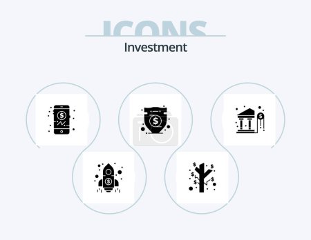 Téléchargez les illustrations : Investment Glyph Icon Pack 5 Icon Design. money. dollar. investment. bank. investment - en licence libre de droit