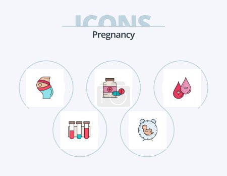 Illustration for Pregnancy Line Filled Icon Pack 5 Icon Design. capsule. medicine. needle. child. baby - Royalty Free Image