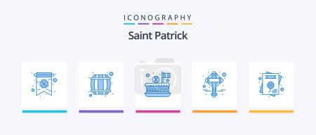 Téléchargez les illustrations : Saint Patrick Blue 5 Icon Pack Including greeting card. patrick. celebrate. irish. cross. Creative Icons Design - en licence libre de droit