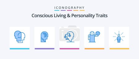 Illustration for Concious Living And Personality Traits Blue 5 Icon Pack Including healthcare. hand. switch. man. integrity. Creative Icons Design - Royalty Free Image