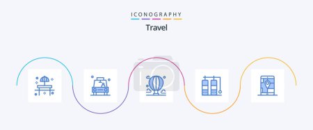 Téléchargez les illustrations : Travel Blue 5 Icon Pack Including vacation. diving. pin. sky. cloud - en licence libre de droit