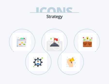 Ilustración de Strategy Flat Icon Pack 5 Icon Design. money. business. business. bag. flag - Imagen libre de derechos