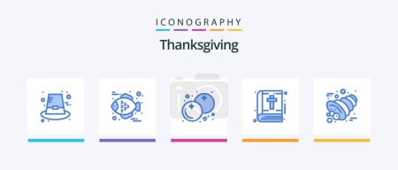 Illustration for Thanksgiving Blue 5 Icon Pack Including horn. autumn. cranberry. thanksgiving. book. Creative Icons Design - Royalty Free Image