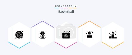 Téléchargez les illustrations : Basketball 25 Glyph icon pack including achievement. trophy. calendar. sport. sport - en licence libre de droit