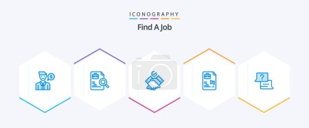 Illustration for Find A Job 25 Blue icon pack including laptop. job. job. bag. document - Royalty Free Image