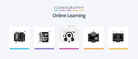 Illustration for Online Learning Glyph 5 Icon Pack Including learn. science. school. monitor. play. Creative Icons Design - Royalty Free Image