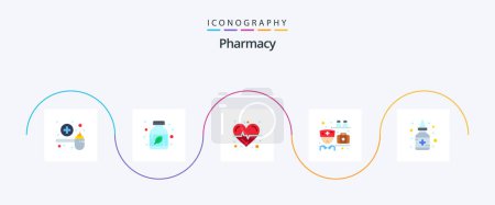Illustration for Pharmacy Flat 5 Icon Pack Including bottle. pharmacist. herbal medicine. medicine. care - Royalty Free Image