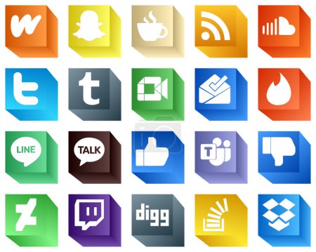 Illustration for 3D Social Media Icons Collection 20 Icons Pack such as inbox. video. soundcloud. google meet and tweet icons. High-definition and versatile - Royalty Free Image