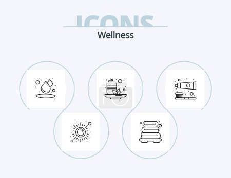 Téléchargez les illustrations : Wellness Line Icon Pack 5 Icon Design. beat. lotus. yoga. lily. spa - en licence libre de droit