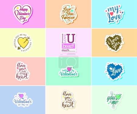 Ilustración de Celebrate Your Love with Beautiful Typography and Graphic Stickers - Imagen libre de derechos