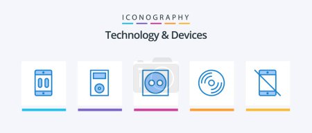 Illustration for Devices Blue 5 Icon Pack Including pc. hardware. products. disc. plug. Creative Icons Design - Royalty Free Image