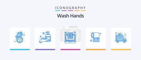 Téléchargez les illustrations : Wash Hands Blue 5 Icon Pack Including ambulance. tissue. coronavirus. roll. virus. Creative Icons Design - en licence libre de droit