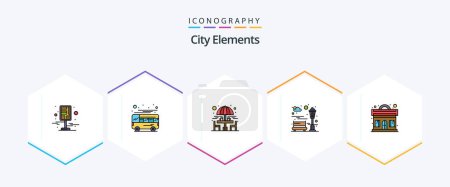 Ilustración de City Elements 25 FilledLine icon pack including recreation. city. local. bench. garden - Imagen libre de derechos