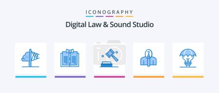 Illustration for Digital Law And Sound Studio Blue 5 Icon Pack Including authorship. artist. law. anonymous. digital. Creative Icons Design - Royalty Free Image