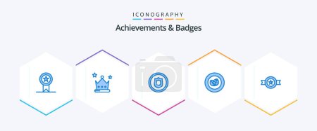 Ilustración de Achievements and Badges 25 Blue icon pack including belt. wreath. award. green. achievement - Imagen libre de derechos