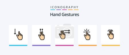 Téléchargez les illustrations : Hand Gestures Line Filled 5 Icon Pack Including left. gestures. fingers. finger. gesture. Creative Icons Design - en licence libre de droit