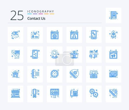 Téléchargez les illustrations : Contact Us 25 Blue Color icon pack including phone. call. information. service. web - en licence libre de droit