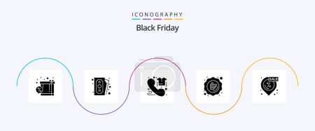 Illustration for Black Friday Glyph 5 Icon Pack Including sale. like. call. guarantee. phone - Royalty Free Image