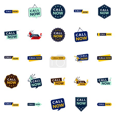 Téléchargez les illustrations : Call Now 25 Modern Typographic Elements to encourage calling - en licence libre de droit