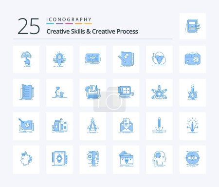 Téléchargez les illustrations : Creative Skills And Creative Process 25 Blue Color icon pack including sketching. growth. pencil. view. book - en licence libre de droit