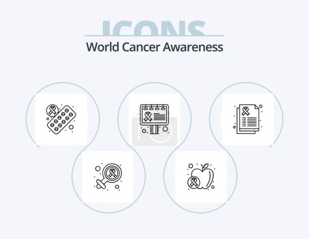 Téléchargez les illustrations : World Cancer Awareness Line Icon Pack 5 Icon Design. health. sign. disease. awareness. advertisement - en licence libre de droit