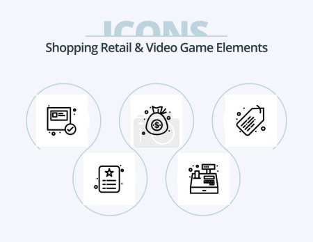 Illustration for Shoping Retail And Video Game Elements Line Icon Pack 5 Icon Design. shirt. sale. discount. tag . ecommerce - Royalty Free Image