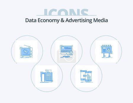 Illustration for Data Economy And Advertising Media Blue Icon Pack 5 Icon Design. lock. protect. management. set. advertising - Royalty Free Image