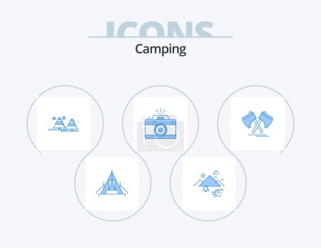 Illustration for Camping Blue Icon Pack 5 Icon Design. photography. pines. outdoor. tree. camping - Royalty Free Image