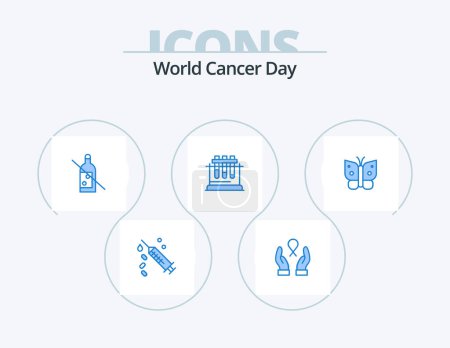 Téléchargez les illustrations : World Cancer Day Blue Icon Pack 5 Icon Design. freedom. science. alcohol. chemistry. lab - en licence libre de droit