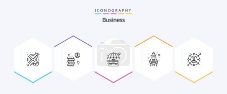 Illustration for Business 25 Line icon pack including connections. up. bag. start. office - Royalty Free Image