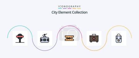 Illustration for City Element Collection Line Filled Flat 5 Icon Pack Including bag. medical bag. tourism. first aid. journey - Royalty Free Image