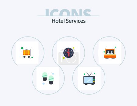 Ilustración de Hotel Services Flat Icon Pack 5 Icon Design. rest. double. luggage. bed. information - Imagen libre de derechos
