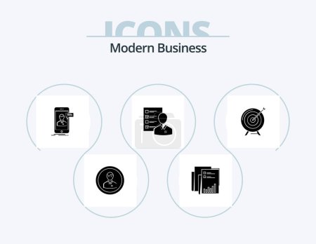 Téléchargez les illustrations : Modern Business Glyph Icon Pack 5 Icon Design. mobile. live chat. analytics. chat. marketing - en licence libre de droit