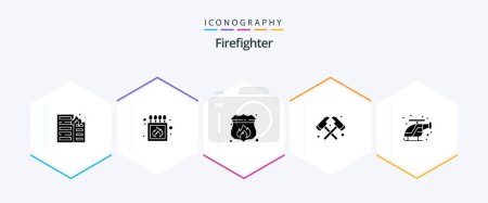 Téléchargez les illustrations : Firefighter 25 Glyph icon pack including fast. firefighter. box. fire. fire - en licence libre de droit