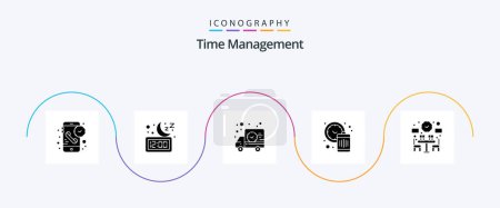 Téléchargez les illustrations : Time Management Glyph 5 Icon Pack Including waste. management. sleep. clock. time - en licence libre de droit