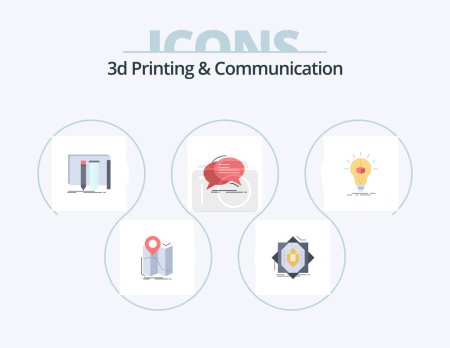 Téléchargez les illustrations : 3d Printing And Communication Flat Icon Pack 5 Icon Design. communication. bubble. formation. tools. fab - en licence libre de droit