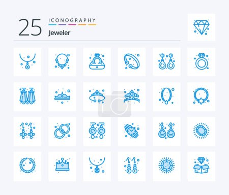 Ilustración de Jewellery 25 Blue Color icon pack including valuable. gemstone. bangle. fashion. luxury - Imagen libre de derechos