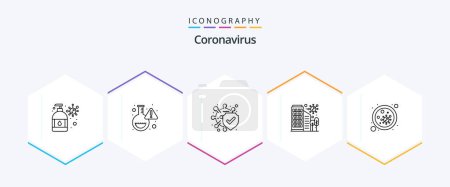 Téléchargez les illustrations : Coronavirus 25 Line icon pack including blood. protection. bacteria. disease. building - en licence libre de droit