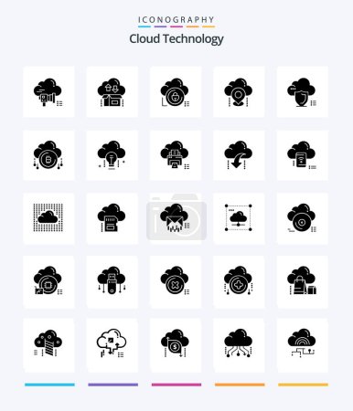 Ilustración de Creative Cloud Technology 25 Glyph Solid Black icon pack  Such As cloud. location. package. private. secure - Imagen libre de derechos
