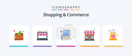 Illustration for Shopping And Commerce Flat 5 Icon Pack Including storehouse. shop. store. outlet. paper. Creative Icons Design - Royalty Free Image