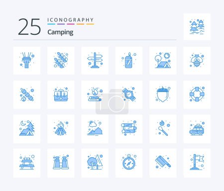 Téléchargez les illustrations : Camping 25 Blue Color icon pack including bee. outdoors. arrows. outdoor. camp - en licence libre de droit