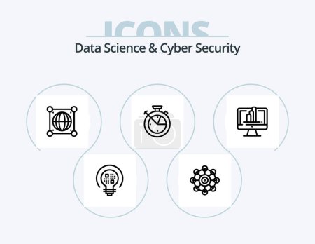 Illustration for Data Science And Cyber Security Line Icon Pack 5 Icon Design. system. scince. learning. machine learning. learning - Royalty Free Image