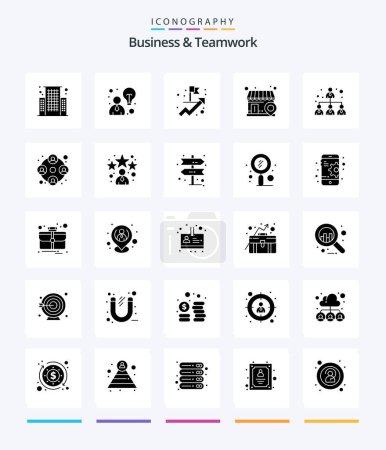 Téléchargez les illustrations : Creative Business And Teamwork 25 Glyph Solid Black icon pack  Such As users. people. goal. leader. business - en licence libre de droit