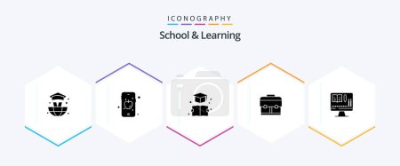 Illustration for School And Learning 25 Glyph icon pack including . education. education. book. school - Royalty Free Image