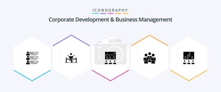 Illustration for Corporate Development And Business Management 25 Glyph icon pack including chart. arrow. business. team. man - Royalty Free Image