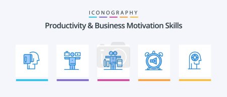 Téléchargez les illustrations : Productivity And Business Motivation Skills Blue 5 Icon Pack Including head. concentration. work. arrow. off. Creative Icons Design - en licence libre de droit