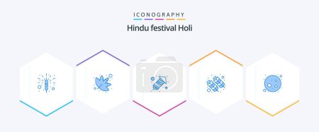 Téléchargez les illustrations : Holi 25 Blue icon pack including . moon. celebration. full moon. india - en licence libre de droit