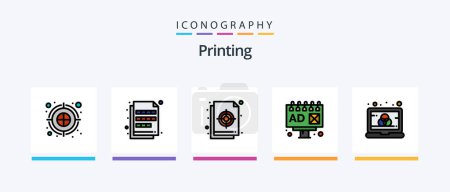 Illustration for Printing Line Filled 5 Icon Pack Including . picture. water. file. design. Creative Icons Design - Royalty Free Image