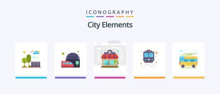 Ilustración de City Elements Flat 5 Icon Pack Including local. bus. coffee house. autobus. train. Creative Icons Design - Imagen libre de derechos